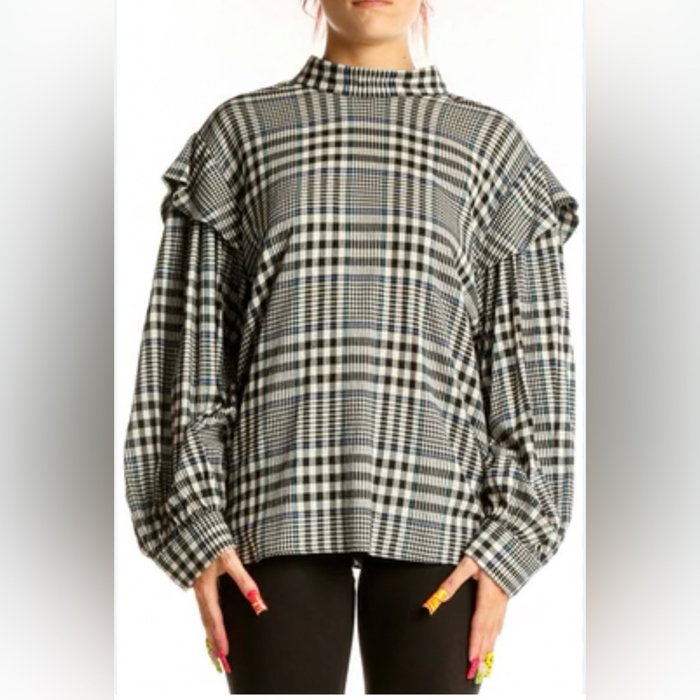 EUC No. 6 Store- Plaid Black, Blue and White Top. Size 3 or L